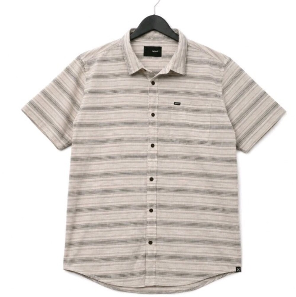 Hurley Mens Medium Short Sleeve Button Down Shirt Gray Striped Surf Casual